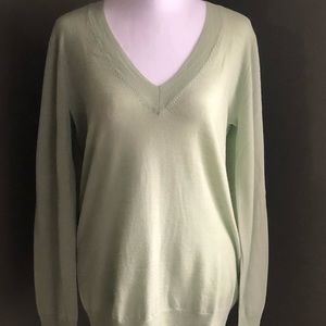 Pale green Merino wool v-neck sweater